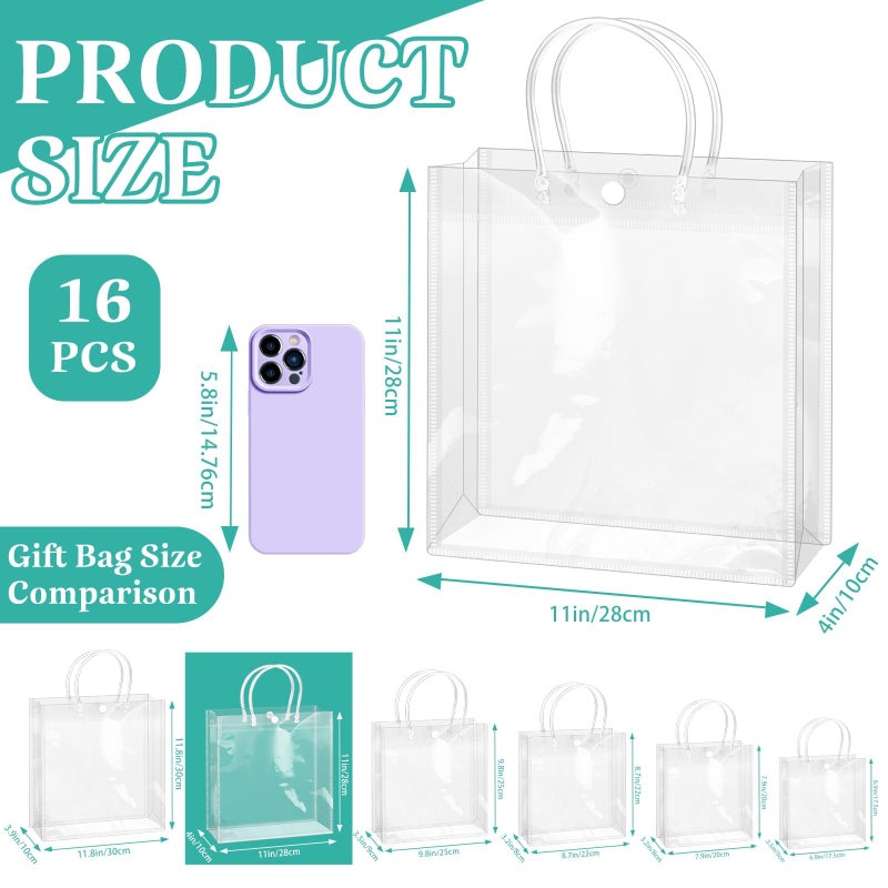 BadenBach 16 Pack Clear Gift Bags with Handles, 11" x 11" x 3.9" Large Reusable Plastic Party Favor Bags Bulk, Transparent PVC Tote Bag for Wedding, Birthday, Mother's Day, Boutique (28Ã—28Ã—10 cm) - Image 2