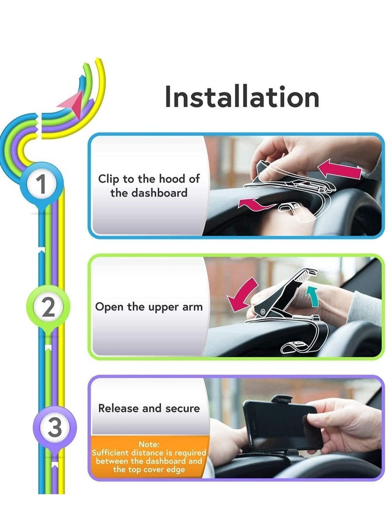 Car Phone Holder Dashboard Cellphone Mount Mobile Clip Stand HUD Non-Slip Cell Phone Holder Design for Smart phone(3.0-6.5inch) - Image 5