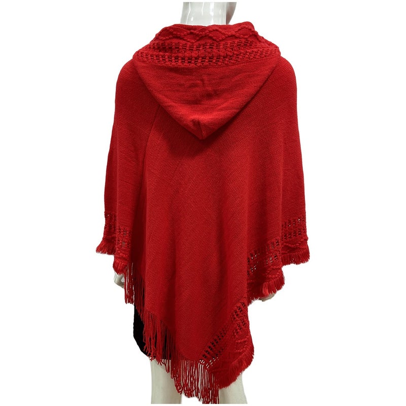 Women's Hooded Cape Poncho with Hollow-Out Tassel Design, Loose Fit, Plus Size, Street Style