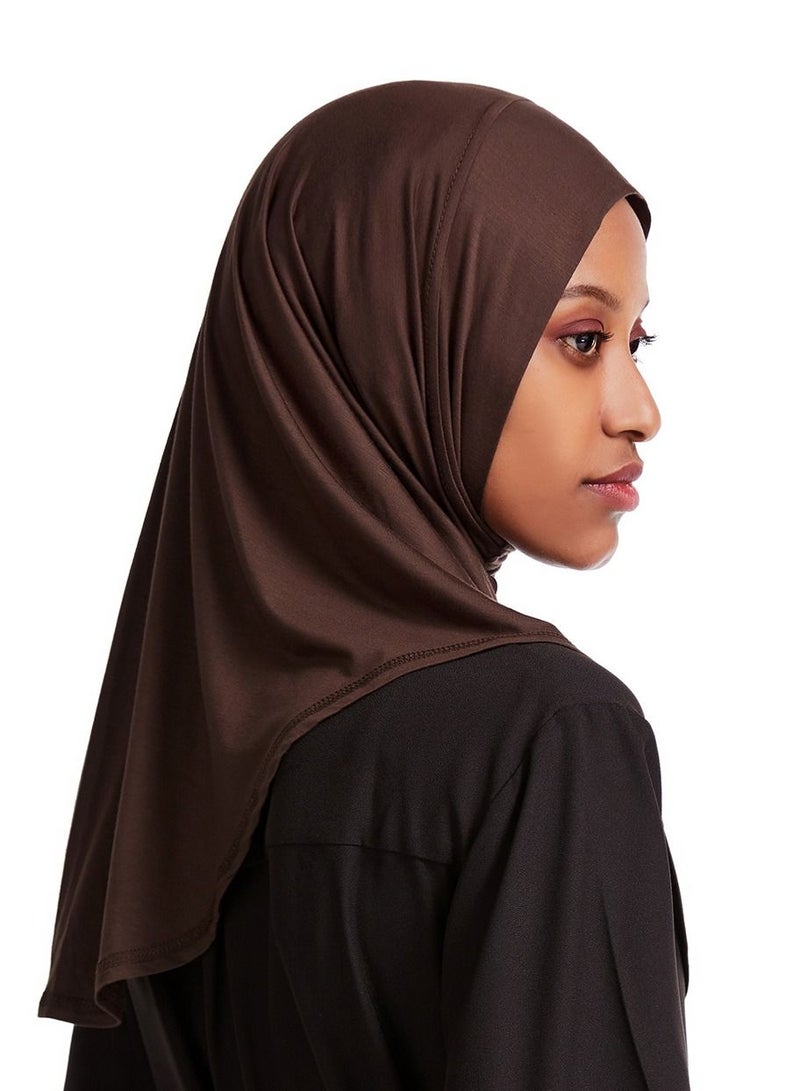 Loquat Women's Modal Stretch Long Scarf Solid Color Hijab Inner Cap Dark Brown  - Image 2