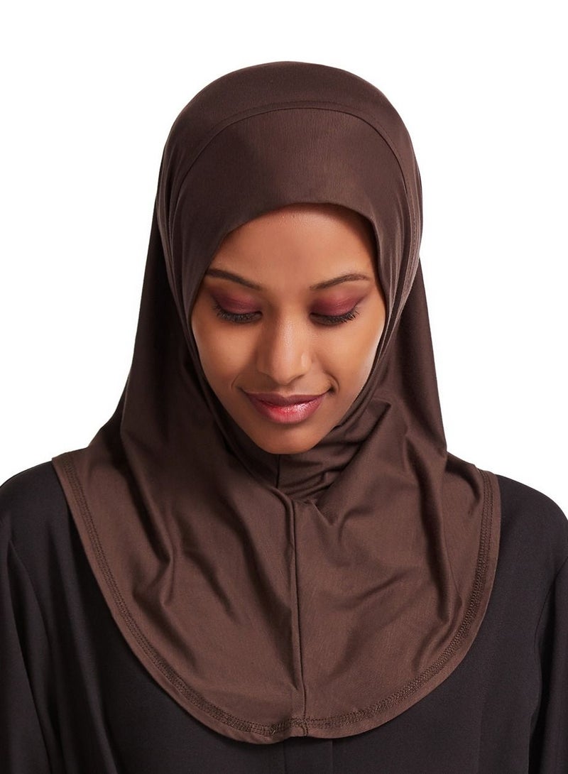 Loquat Women's Modal Stretch Long Scarf Solid Color Hijab Inner Cap Dark Brown  - Image 1