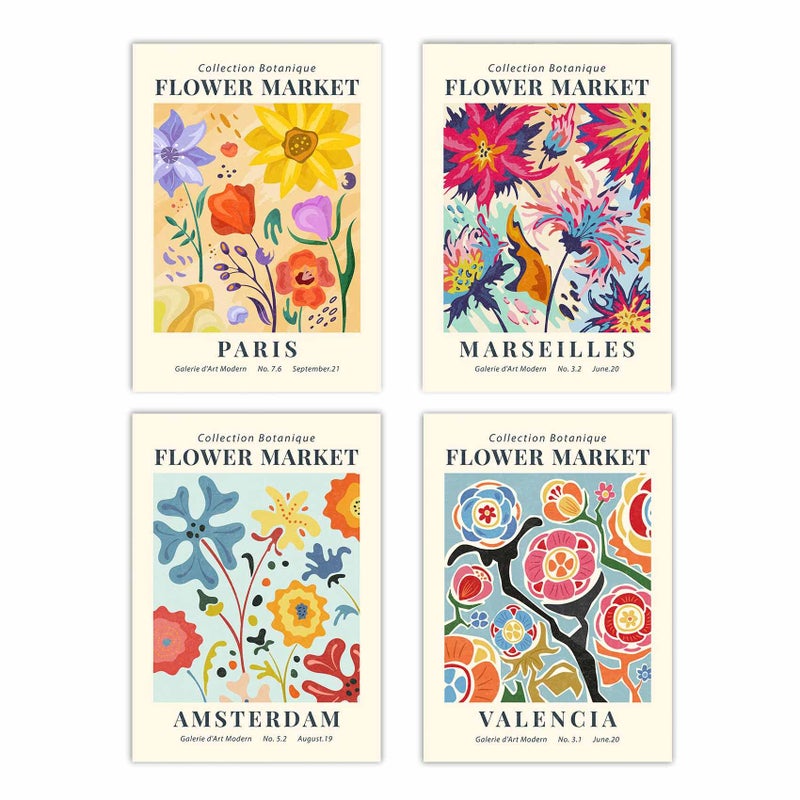 Canssape Set of 4 Flower Market Wall Art Prints Colorful Wall Art Prints 8x10 Wall Pictures for Room Decor Aesthetic Flower Market Poster Prints for Wall Decor Daisy Colorful Wall Art (Unframed) - Image 1