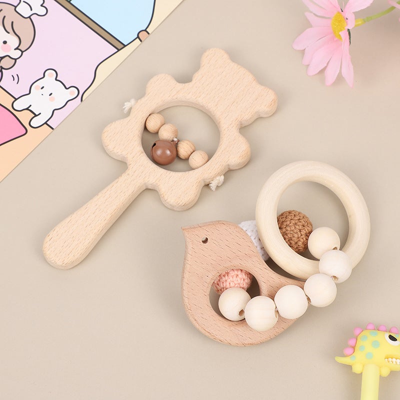 New Bear Rattle Baby's Molar Bracelet Beech Handmade Beaded Cartoon Rattle Children's Toy Two-Piece Set(Elephant) - Image 5