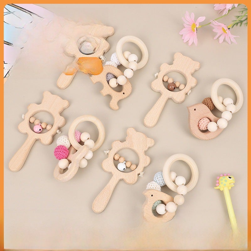New Bear Rattle Baby's Molar Bracelet Beech Handmade Beaded Cartoon Rattle Children's Toy Two-Piece Set(Elephant) - Image 2