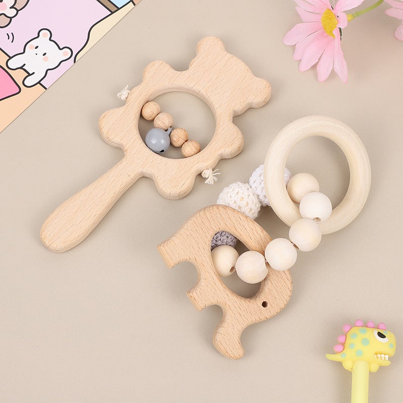 New Bear Rattle Baby's Molar Bracelet Beech Handmade Beaded Cartoon Rattle Children's Toy Two-Piece Set(Elephant) - Image 1