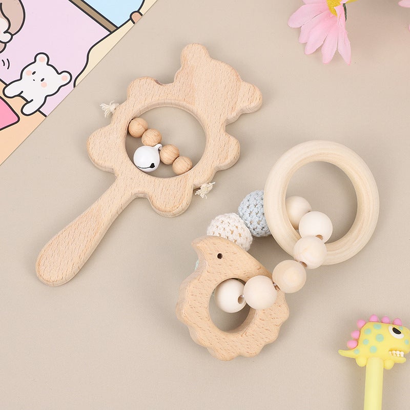 New Bear Rattle Baby's Molar Bracelet Beech Handmade Beaded Cartoon Rattle Children's Toy Two-Piece Set(Elephant) - Image 3