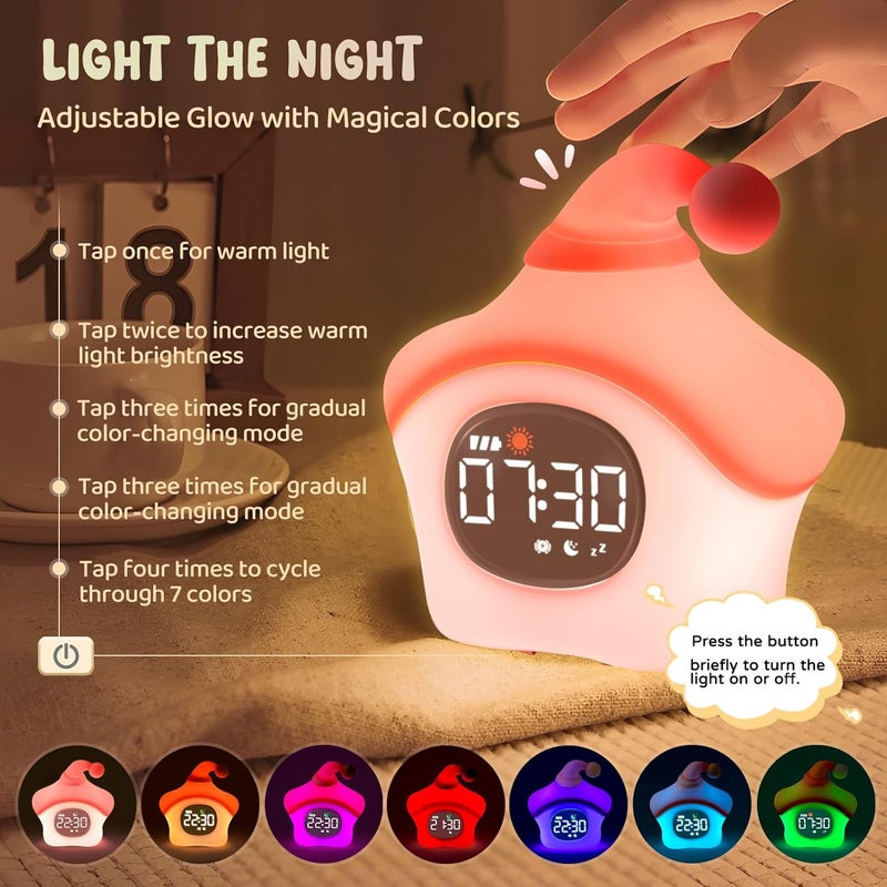 Aokpsrt Star Alarm Clock with Night Light for Kids with Sleep Training and Sound Machine, Rechargeable Silicone Lamp OK to Wake Clock，Cute Animal Tabletop Lamp, Perfect Sleep Companion for Boys Girls, Pink - Image 3