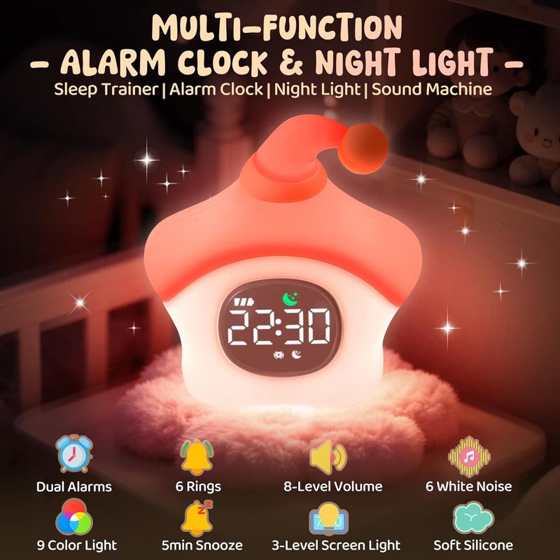 Aokpsrt Star Alarm Clock with Night Light for Kids with Sleep Training and Sound Machine, Rechargeable Silicone Lamp OK to Wake Clock，Cute Animal Tabletop Lamp, Perfect Sleep Companion for Boys Girls, Pink - Image 2