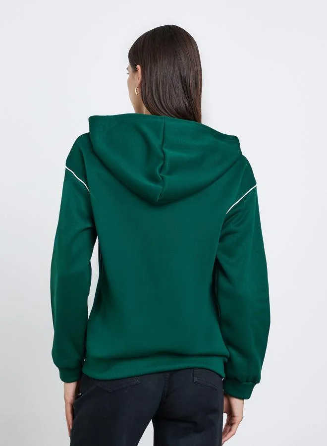Styli Dark Green Hooded Jacket with Piping Detail