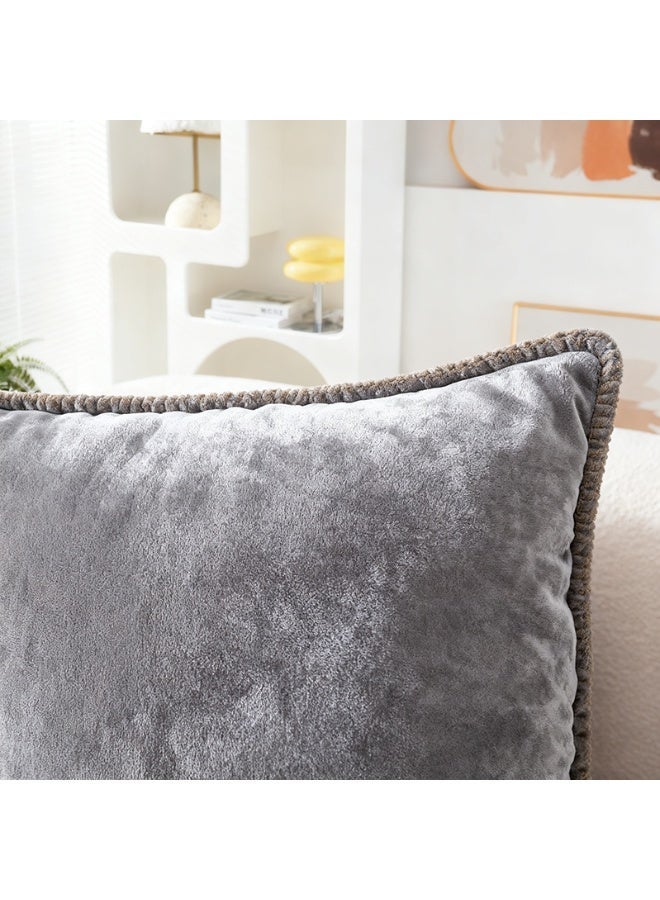 HOMESTAR أغطية وسائد رمي من الفرو مجموعة من 3 - أغطية وسائد زخرفية ناعمة ورقيقة للكنبة، الأريكة، غرفة المعيشة رمادي - Image 4