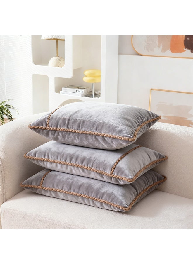 HOMESTAR أغطية وسائد رمي من الفرو مجموعة من 3 - أغطية وسائد زخرفية ناعمة ورقيقة للكنبة، الأريكة، غرفة المعيشة رمادي - Image 3