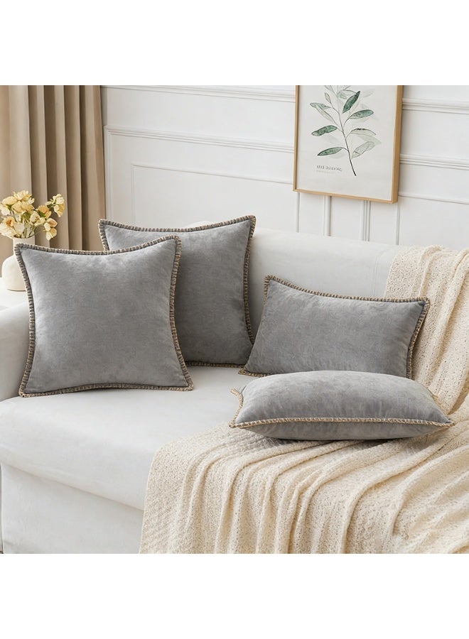 HOMESTAR أغطية وسائد رمي من الفرو مجموعة من 3 - أغطية وسائد زخرفية ناعمة ورقيقة للكنبة، الأريكة، غرفة المعيشة رمادي - Image 2