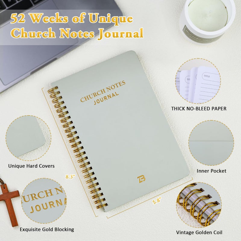 Zorblinx Church Notes Journal & Sermon Notes Notebook - Guided Christian Notebook for Key Points, Scripture Verses & Reflection | Spiritual Gift for Men & Women Bible Study Supplies, Green - Image 2