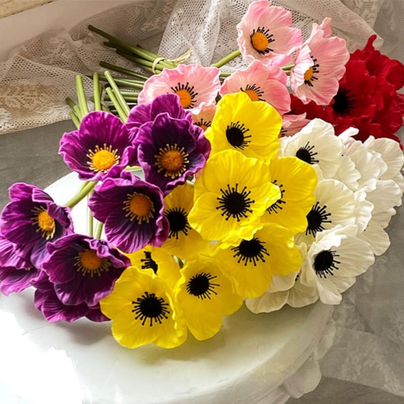 OUKEYI Artificial Flowers False Poppy Flowers,10 pcs Artificial Poppy Silk Fake Flowers,No Fade PU Fake Latex Flowers for Kitchen Table Centerpiece Wedding Holiday Bridal Bouquet Home Party Decor (Purple) - Image 5