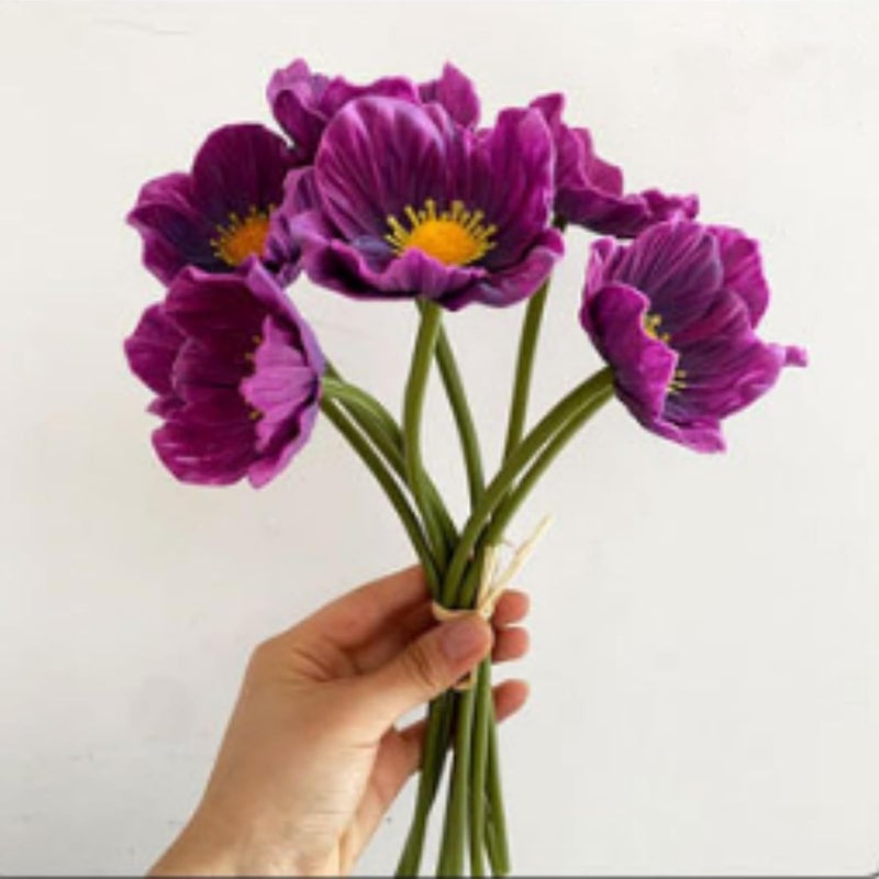 OUKEYI Artificial Flowers False Poppy Flowers,10 pcs Artificial Poppy Silk Fake Flowers,No Fade PU Fake Latex Flowers for Kitchen Table Centerpiece Wedding Holiday Bridal Bouquet Home Party Decor (Purple) - Image 1