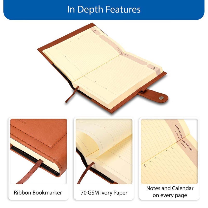 FIS مفكرة أجندة FIS 2026، 170x240 مم، غلاف إيطالي PU مبطن ومخيط من الجانبين، حلقة مع قفل مغناطيسي، تنسيق يوم واحد في الصفحة، إنجليزي، ورق إيطالي عاجي 70 جرام، غلاف بني - FSDI61026EBR - Image 5