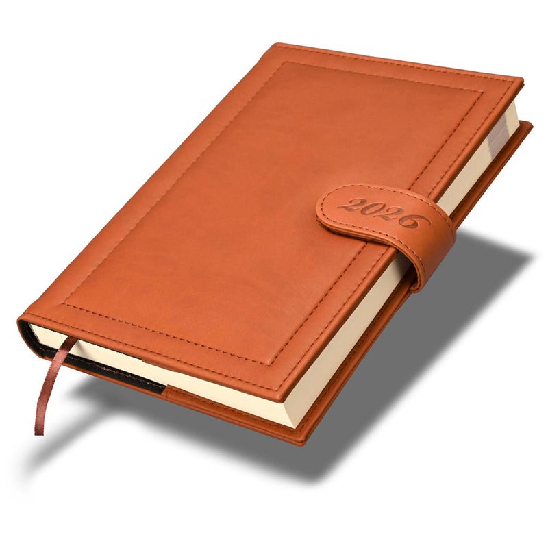 FIS مفكرة أجندة FIS 2026، 170x240 مم، غلاف إيطالي PU مبطن ومخيط من الجانبين، حلقة مع قفل مغناطيسي، تنسيق يوم واحد في الصفحة، إنجليزي، ورق إيطالي عاجي 70 جرام، غلاف بني - FSDI61026EBR - Image 1