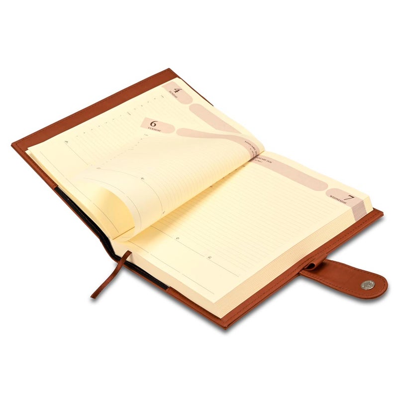 FIS مفكرة أجندة FIS 2026، 170x240 مم، غلاف إيطالي PU مبطن ومخيط من الجانبين، حلقة مع قفل مغناطيسي، تنسيق يوم واحد في الصفحة، إنجليزي، ورق إيطالي عاجي 70 جرام، غلاف بني - FSDI61026EBR - Image 4