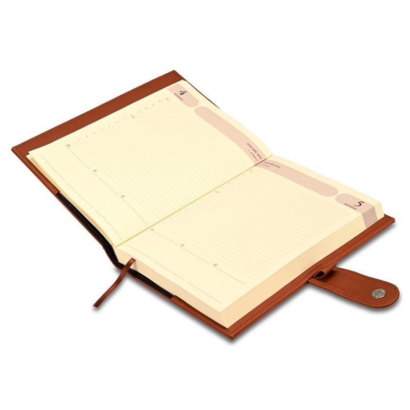 FIS مفكرة أجندة FIS 2026، 170x240 مم، غلاف إيطالي PU مبطن ومخيط من الجانبين، حلقة مع قفل مغناطيسي، تنسيق يوم واحد في الصفحة، إنجليزي، ورق إيطالي عاجي 70 جرام، غلاف بني - FSDI61026EBR - Image 3