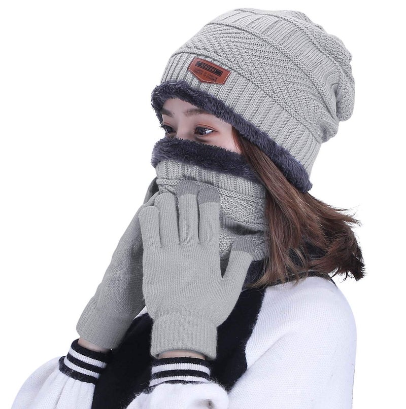 HINDAWI Winter Beanie Hat Scarf Gloves Set for Women Men Slouchy Snow Knit Skull Cap Infinity Scarves Touch Screen Gloves Mittens - Image 2