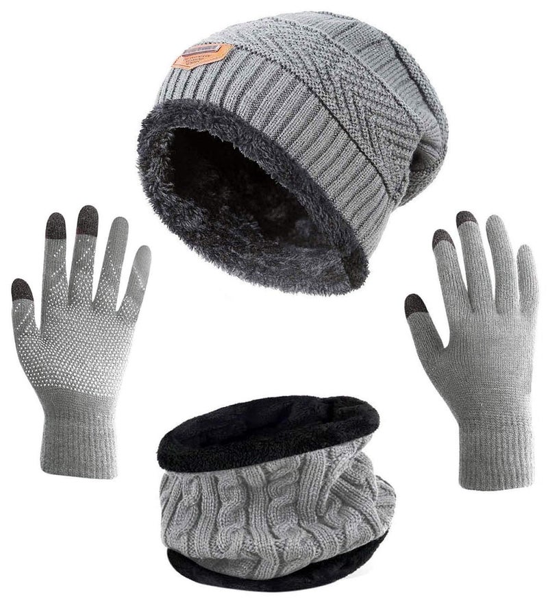HINDAWI Winter Beanie Hat Scarf Gloves Set for Women Men Slouchy Snow Knit Skull Cap Infinity Scarves Touch Screen Gloves Mittens - Image 1