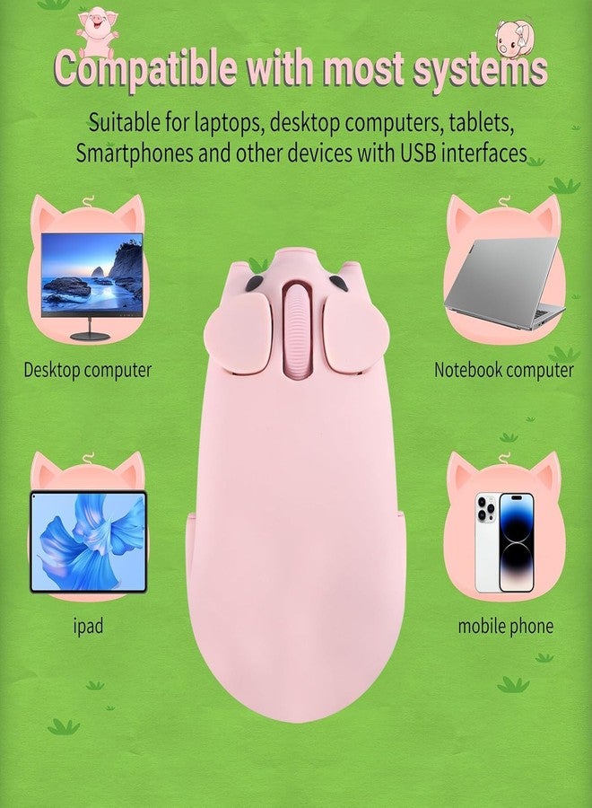elec Space Cute Pig Design Wireless Mouse - Dual Mode Bluetooth & USB, Silent Operation, Ergonomic, Ideal for Laptops & PCs, for Animal Lovers and Kids (Pink) - Image 4