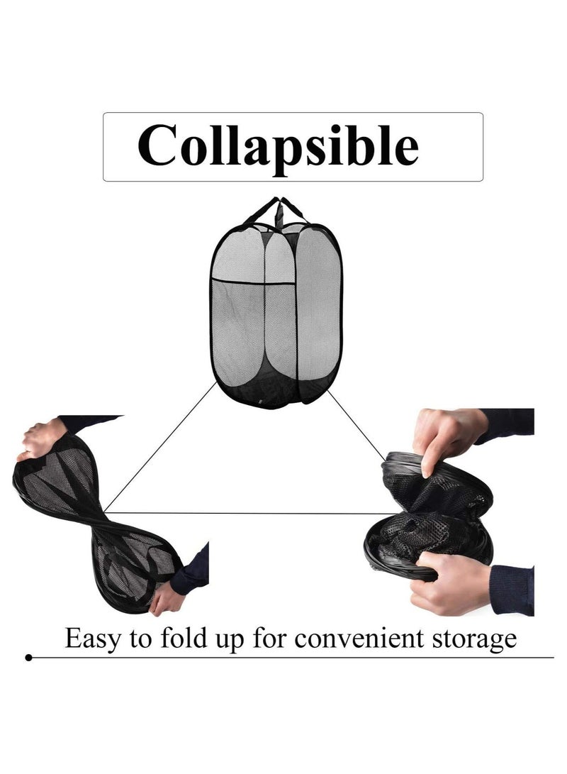 HOMESTAR 2 Pack Home Laundry Basket, Foldable Storage Mesh Popup Collapsible Clothes Washing Hamper with Carry Handle, Black - Image 5