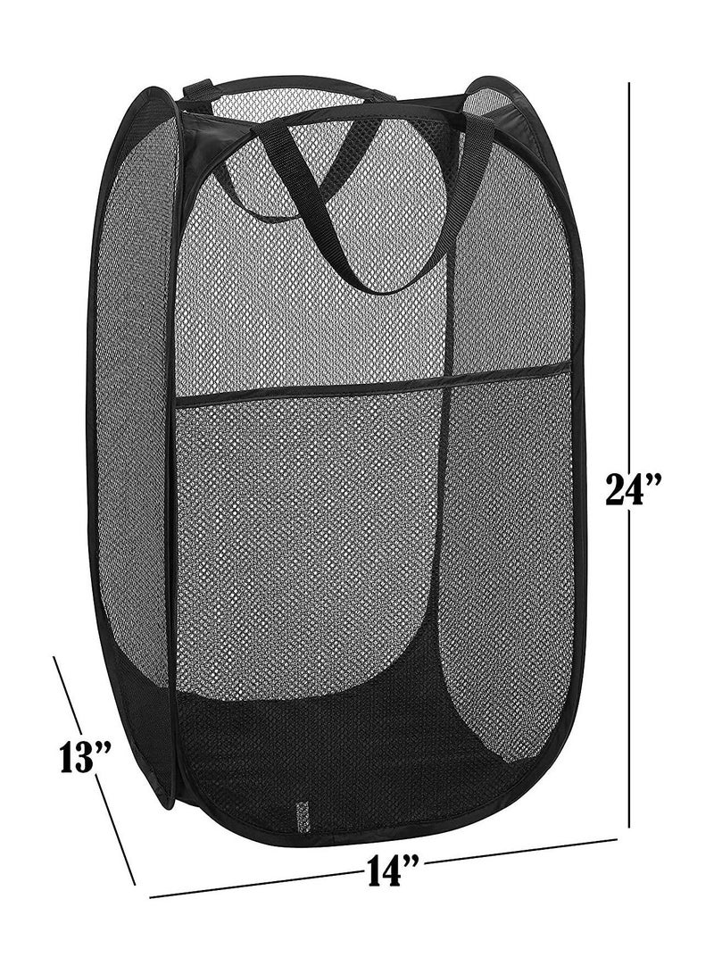 HOMESTAR 2 Pack Home Laundry Basket, Foldable Storage Mesh Popup Collapsible Clothes Washing Hamper with Carry Handle, Black - Image 4