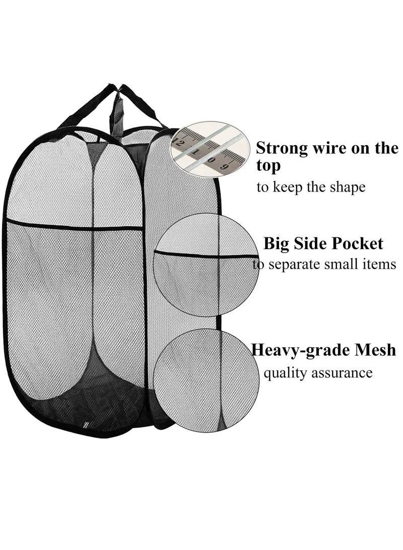 HOMESTAR 2 Pack Home Laundry Basket, Foldable Storage Mesh Popup Collapsible Clothes Washing Hamper with Carry Handle, Black - Image 2