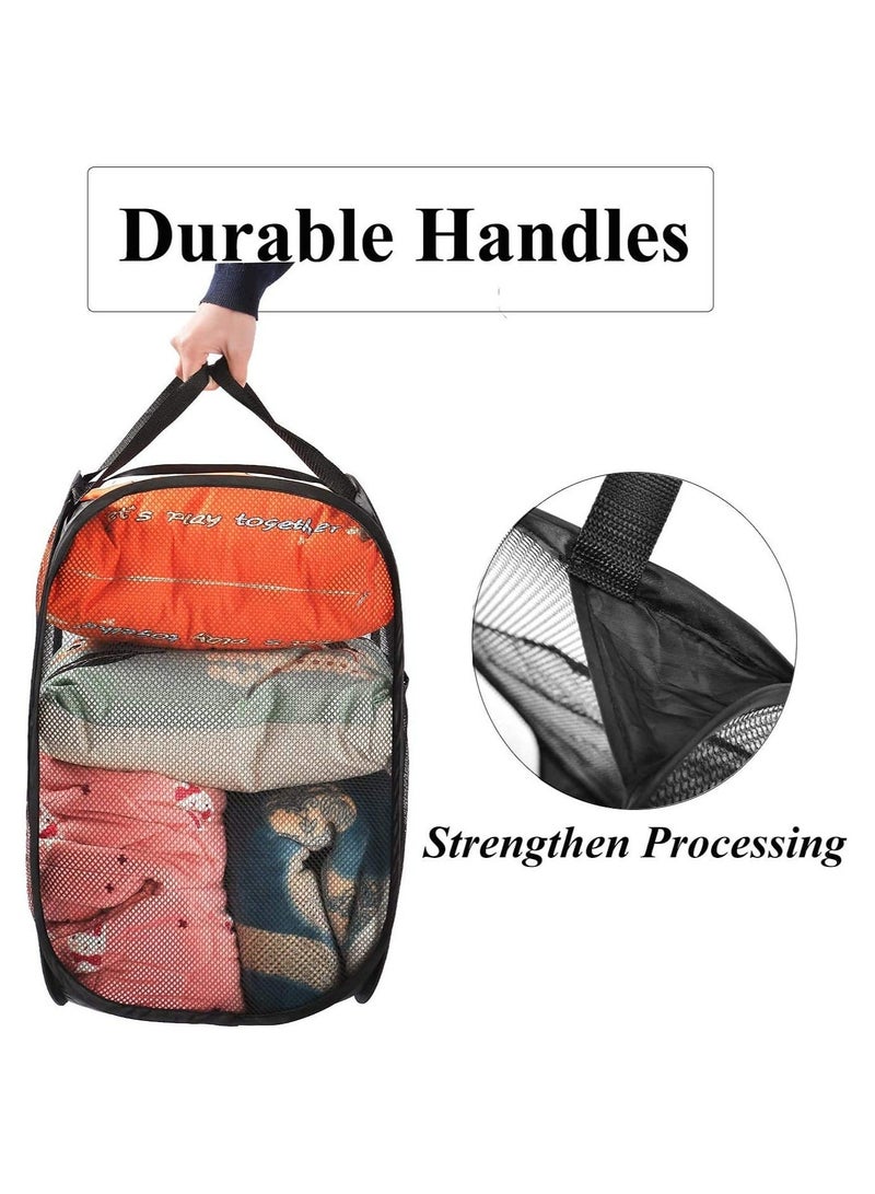 HOMESTAR 2 Pack Home Laundry Basket, Foldable Storage Mesh Popup Collapsible Clothes Washing Hamper with Carry Handle, Black - Image 3