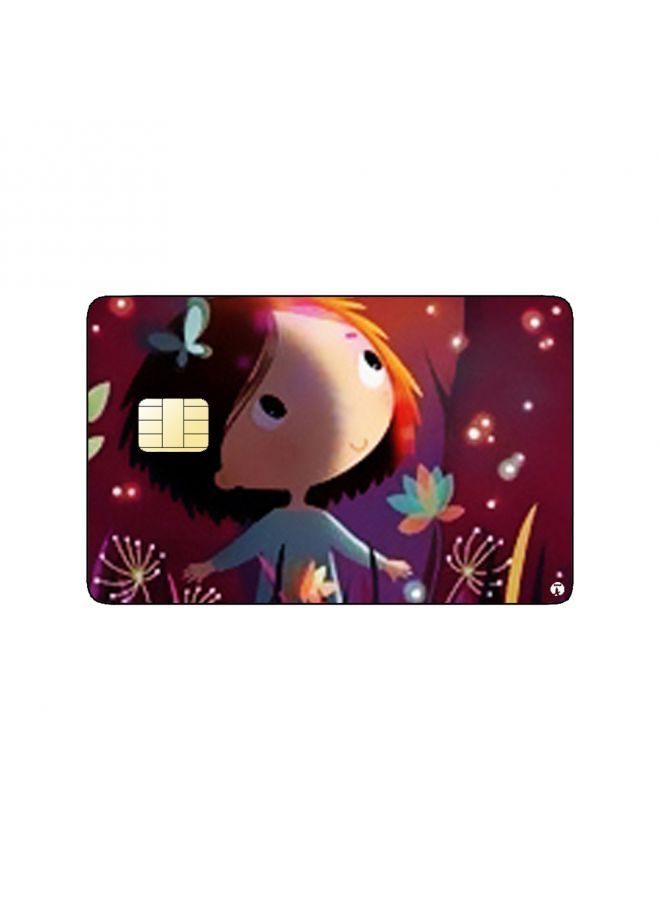 RKN PRINTED BANK CARD STICKER Cute Girl Drawing With Roses And Butterflies - Image 1