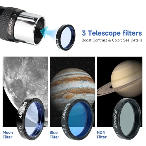 SVBONY مجموعة ملحقات العدسات والفلاتر SVBONY SV233 المكونة من 7 قطع، تشمل عدستين 1.25 بوصة، عدسة بارلو 2X، ثلاث فلاتر وحقيبة صلبة سوداء، مجموعة عدسات تلسكوب للمبتدئين في الملاحظات الفلكية - Image 5