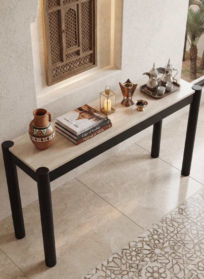 ليفينج طاولة كونسول بمدخل رخامي وأرجل سوداء (140×40×80 سم) - Image 4
