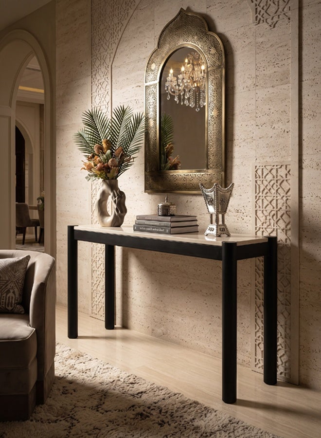 ليفينج طاولة كونسول بمدخل رخامي وأرجل سوداء (140×40×80 سم) - Image 5