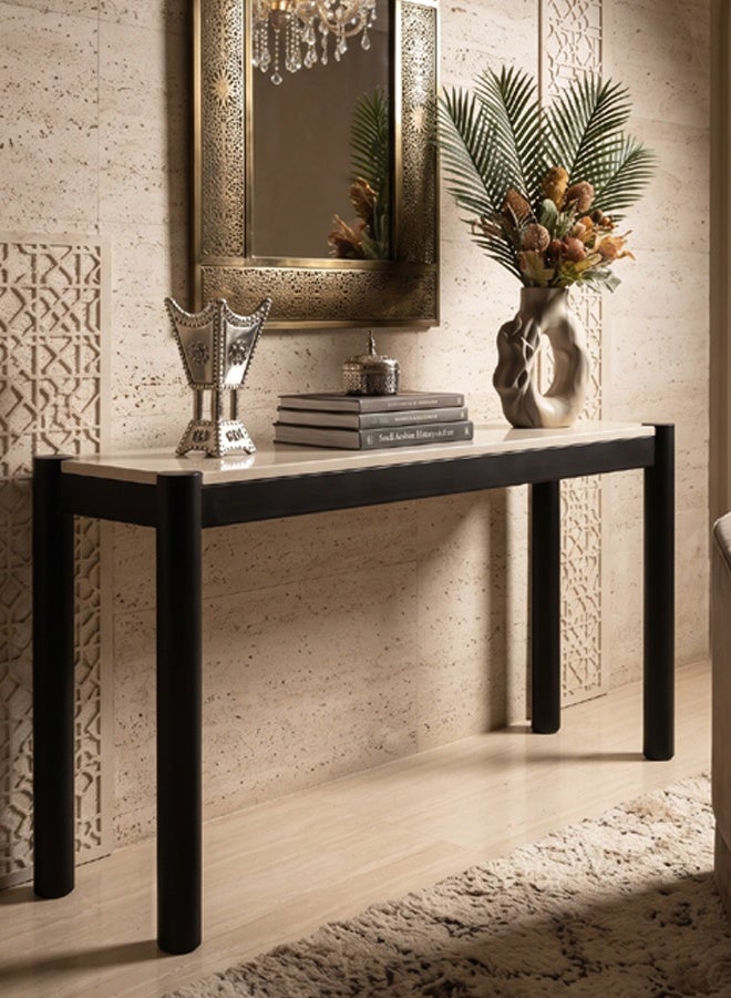 ليفينج طاولة كونسول بمدخل رخامي وأرجل سوداء (140×40×80 سم) - Image 1