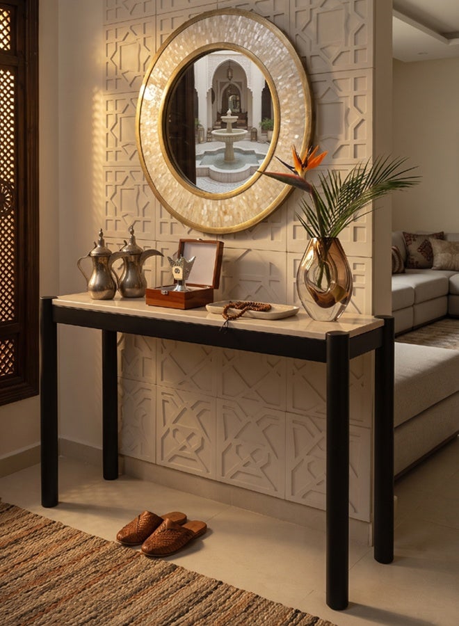 ليفينج طاولة كونسول بمدخل رخامي وأرجل سوداء (140×40×80 سم) - Image 2
