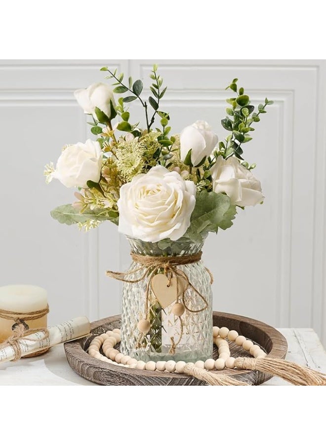 Fake Flowers, Silk Roses Artificial Flowers, White Faux Flower Arrangement Suitable for Home Office Decoration, Dining Table Centerpiece (No Vase)