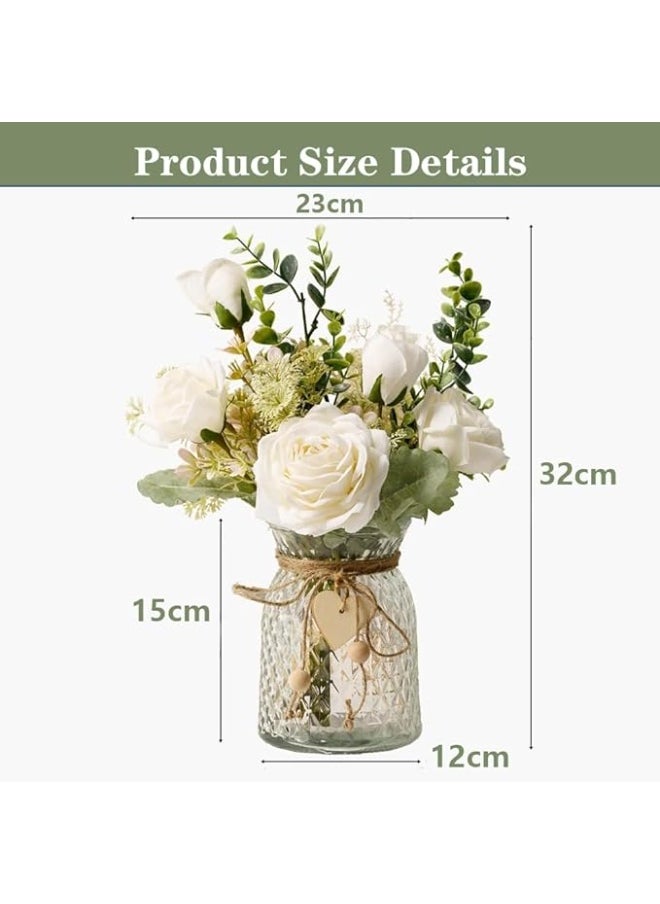 DUNISO Fake Flowers, Silk Roses Artificial Flowers in Vase,  Dining Table Centerpiece,White Faux Flower Arrangement,Suitable for Home Office Decoration (No Vase)  - Image 3