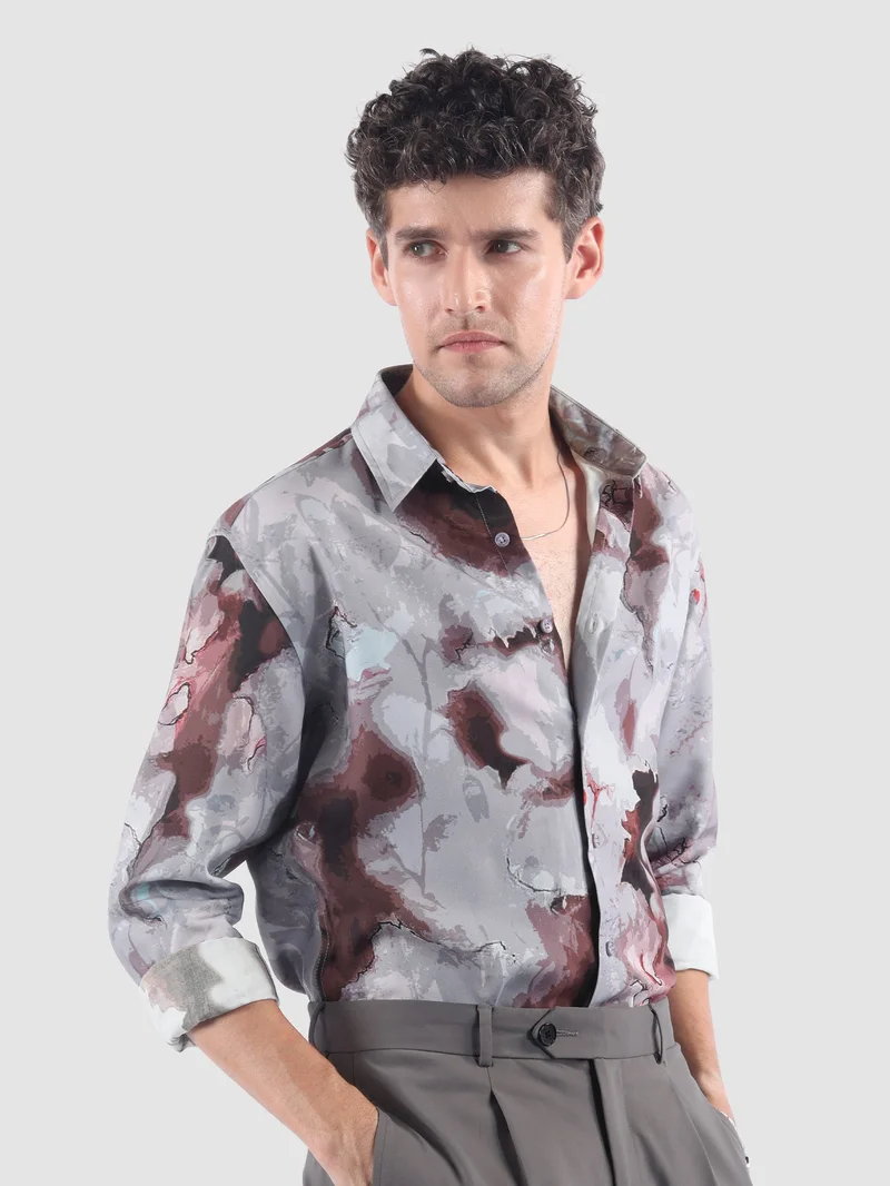 بيونغ قميص بطبعة رخامية بلون الموف