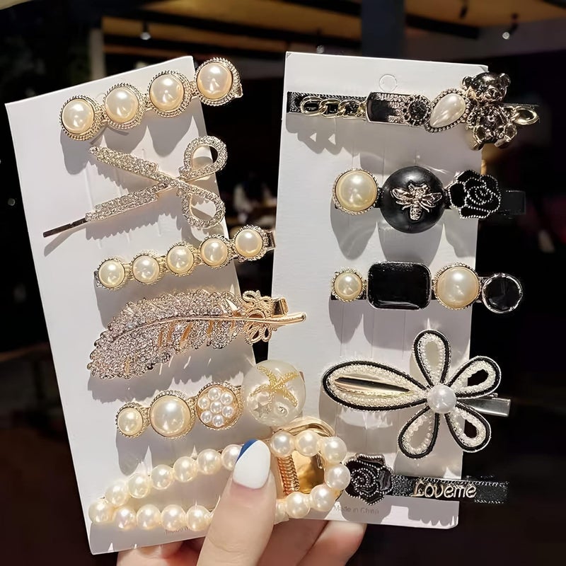 FRYIO Korean Fashion Style Pearl Rhinestone Metal Hair Clips Hair Pin Stylish Hair Accessories Jewellery For Women's And Girls (Pack of 11 Pcs) - Image 1