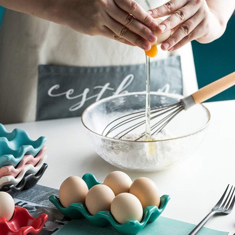 comfrt Refrigerator Egg Holder Tray 6 Grids Ceramic Egg Container Egg Storage Organizer (Sky-blue) - Image 4