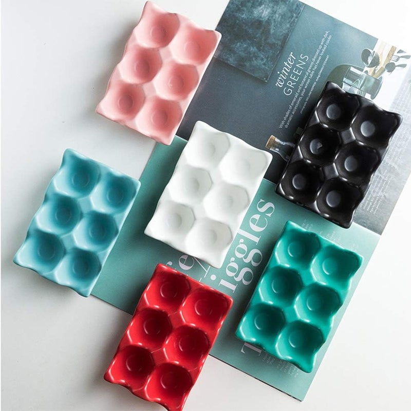 comfrt Refrigerator Egg Holder Tray 6 Grids Ceramic Egg Container Egg Storage Organizer (Sky-blue) - Image 5