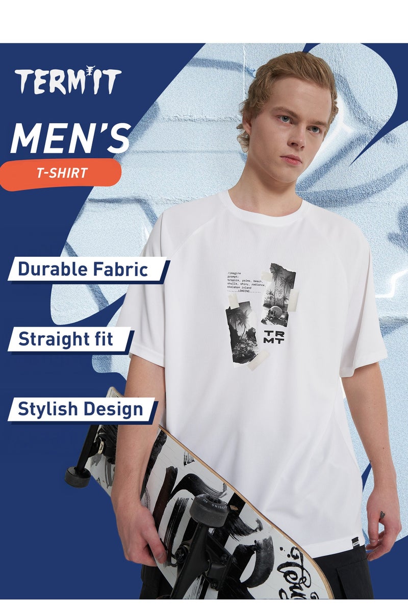 Termit تي شيرت رجالي أبيض، تيرميت، مقاس واسع، مزيج ألياف صناعية متينة، مريح وأنيق لأسلوب الحياة النشط - Image 2