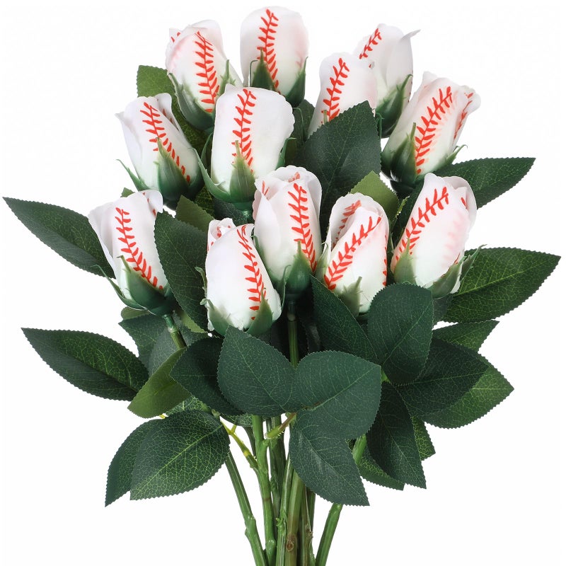 Suhine 12 Pcs Sports Party Favors Cheer Gifts Artificial Football Soccer Basketball Baseball Flowers for Birthday Game Day Tailgate Wedding Party Decorations (Baseball Color,Normal) - Image 1