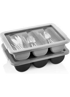 GastroPlast Cutlery Box Tray With 6 Compartments - Grey Polypropylene Bpa-Free  - Image 1