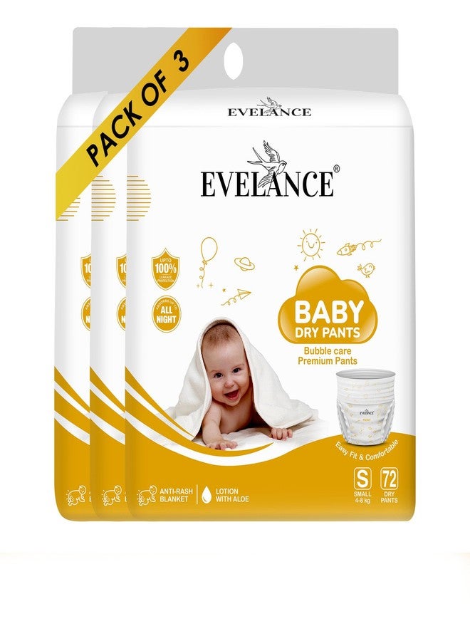 EVELANCE Baby Diaper Pants | Pant Style Baby Diapers S Size, 72 Count | With Advanced Leak Protection | Soft & Comfortable Ideal for 4 to 8 Kgs, 3 Pack - Image 1