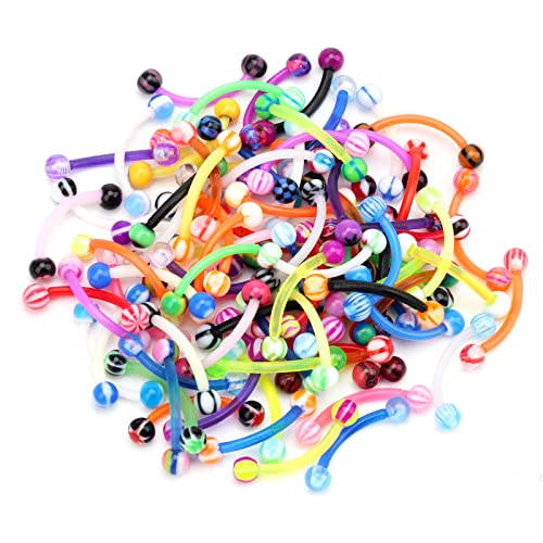 CrazyPiercing Colorful Ball Acrylic Flexible Curved Bar Eyebrow Rings Tragus Piercing Jewelry, 50Pcs, 16G - Image 1