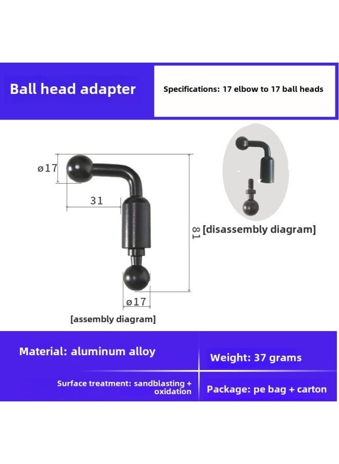 13 15/17/20/25 Aluminum Alloy 1/4 Screw Ball Head Mobile Phone Bracket Modified Live Photography Bracket Accessories-Color:17 Elbow To 17 Ball Head - Image 1