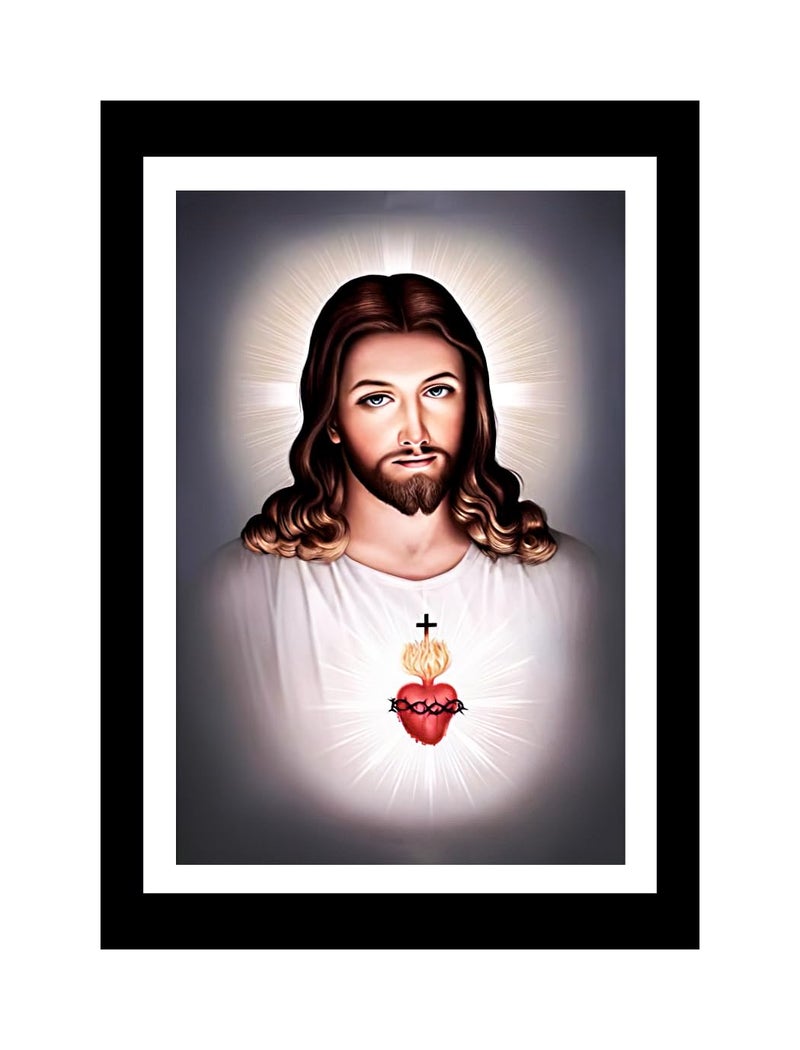 Sky Flying Wood Wall Hanging Jesus Christ Photo Frame Poster For Living Room Pooja Room Multicolor Framed Size 33Cm X 25Cm