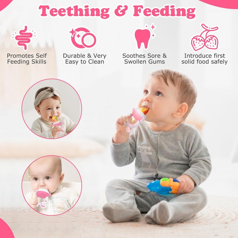 WAJIAYON Baby Fruit Feeder Pacifier  6 Pack  2 Baby Fruit Food Feeder Pacifier  2 Baby Food Dispensing Spoon  Fresh Fruit Teethers for Babies  Silicone Feeder BabyMesh Baby Feeder PinkRabbit - Image 5